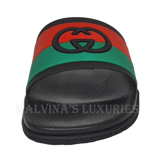 GUCCI SHOES MEN INTERLOCKING G LOGO RUBBER SLIDES w WEB STRIPE sz 9 / 9.5 - Picture 7 of 15